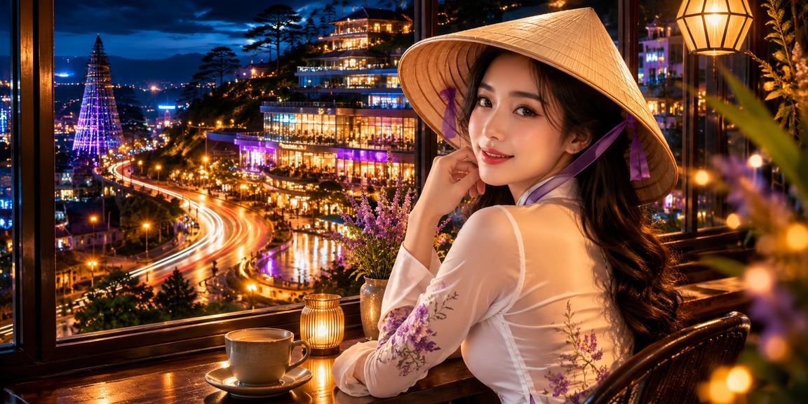 Không khí giải trí casino và điện thoại di động tại Đà Lạt với nón lá truyền thống